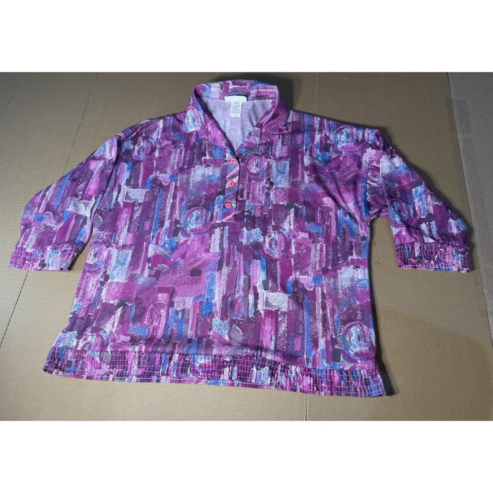Vintage Beverley Of California Size 14‎  patterned polo-style blouse Made U.S.A